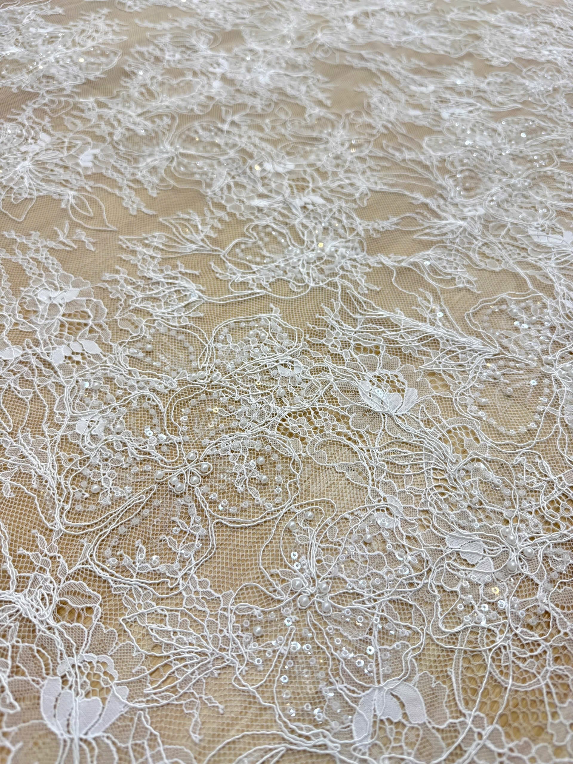 Beaded Chantilly Lace – Couture Bridal Lace