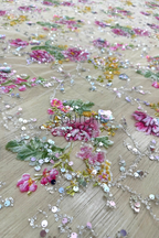 Color Lace: Beaded Pink Floral and Green Leaf, 1 Meter