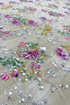 Color Lace: Beaded Pink Floral and Green Leaf, 1 Meter