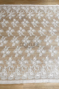 Corded Chantilly French Lace: White Scattered Branching Floral Sprays with Rose Medallion Scalloped Border, 3 Meters