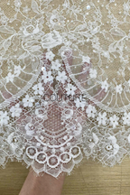 Beaded Chantilly Lace: Ivory Floral Vine Botanical with Ornate Scalloped Lace Trim Edge, 3 Meters