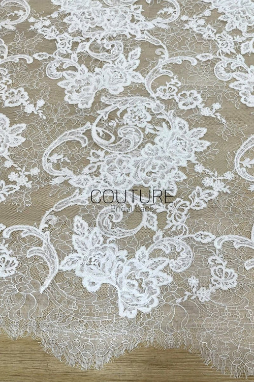 Beaded Chantilly French Lace: Light Ivory Couture Fabric, 3 Meters
