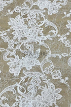 Beaded Chantilly French Lace: Light Ivory Couture Fabric, 3 Meters