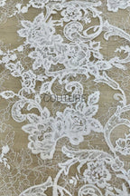 Beaded Chantilly French Lace: Light Ivory Couture Fabric, 3 Meters