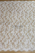 Corded Chantilly French Lace: White Allover Floral Trellis with Scalloped Border, 3 Meters