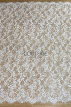 Corded Chantilly French Lace: White Allover Floral Trellis with Scalloped Border, 3 Meters