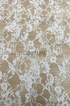Corded Chantilly French Lace: White Allover Floral Trellis with Scalloped Border, 3 Meters