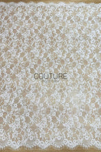 Corded Chantilly French Lace: White Allover Floral Trellis with Scalloped Border, 3 Meters