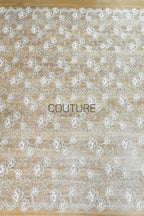 Corded Chantilly French Lace: White Allover Rose Bloom with Eyelash Scalloped Border, 3 Meters