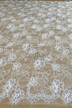 Corded Chantilly French Lace: White Allover Rose Bloom with Eyelash Scalloped Border, 3 Meters
