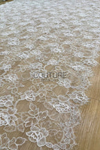 Corded Chantilly French Lace: White Allover Rose Bloom with Eyelash Scalloped Border, 3 Meters