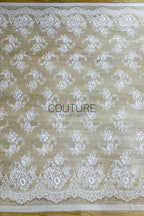 Corded Chantilly French Lace: White Scattered Floral Spray Couture Fabric, 3 Meters