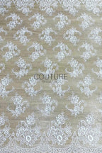 Corded Chantilly French Lace: White Scattered Floral Spray Couture Fabric, 3 Meters