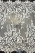 Lace Trim: Ivory Delicate Floral Botanical Medallion with Scalloped Eyelash Fringe Double Scalloped Edge, 3 Meters