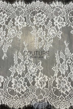 Lace Trim: Ivory Delicate Floral Botanical Medallion with Scalloped Eyelash Fringe Double Scalloped Edge, 3 Meters