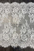 Lace Trim: Ivory Delicate Floral Botanical Medallion with Scalloped Eyelash Fringe Double Scalloped Edge, 3 Meters
