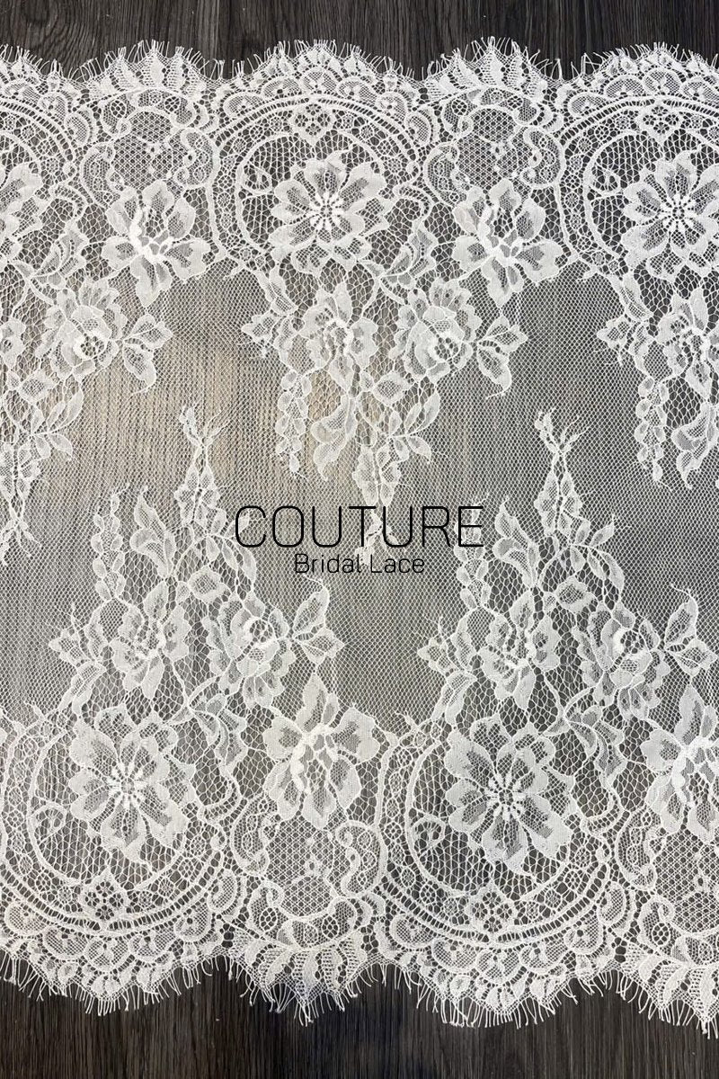 Lace Trim: Ivory Delicate Floral Botanical Medallion with Scalloped Eyelash Fringe Double Scalloped Edge, 3 Meters