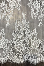 Lace Trim: Ivory Delicate Floral Botanical Medallion with Scalloped Eyelash Fringe Double Scalloped Edge, 3 Meters