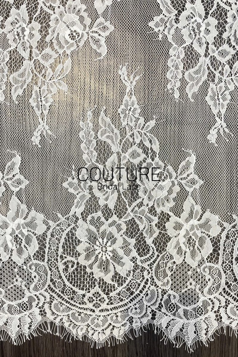 Lace Trim: Ivory Delicate Floral Botanical Medallion with Scalloped Eyelash Fringe Double Scalloped Edge, 3 Meters