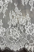 Lace Trim: Ivory Delicate Floral Botanical Medallion with Scalloped Eyelash Fringe Double Scalloped Edge, 3 Meters