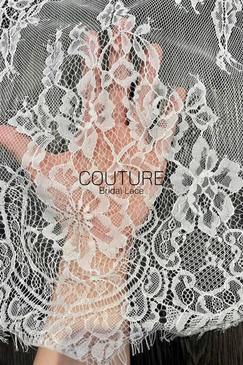 Lace Trim: Ivory Delicate Floral Botanical Medallion with Scalloped Eyelash Fringe Double Scalloped Edge, 3 Meters