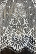 Lace Trim: Off-White Delicate Floral Vine Scrollwork with Ornate Scalloped Floral Eyelash Fringe Edge, 3 Meters