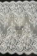 Lace Trim: Ivory Delicate Floral Bouquet Pattern with Scalloped Floral Edge and Mesh, 3 Meters