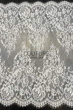 Lace Trim: Ivory Delicate Floral Bouquet Pattern with Scalloped Floral Edge and Mesh, 3 Meters