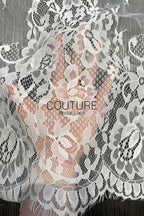 Lace Trim: Ivory Delicate Floral Bouquet Pattern with Scalloped Floral Edge and Mesh, 3 Meters