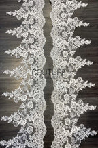 Lace Trim: Ivory Delicate Floral Scrollwork with Scalloped Floral Edge Border, 3 Meters