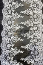 Lace Trim: Ivory Delicate Floral Scrollwork with Scalloped Floral Edge Border, 3 Meters