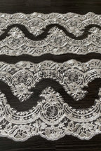 Lace Trim: Ivory Delicate Floral Vine Scroll with Scalloped Botanical Edge Border, 1 Meter