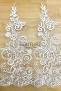 Lace Trim: Ivory Ornate Floral Scrollwork Design with Scalloped Floral Edge Bottom Border, 1 Meter