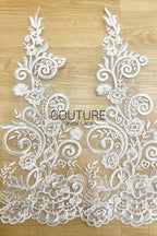 Lace Trim: Ivory Ornate Floral Scrollwork Design with Scalloped Floral Edge Bottom Border, 1 Meter