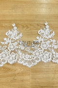 Lace Trim: Ivory Delicate Floral Vine Motif with Ornate Scalloped Floral Edge Border, 3 Meters