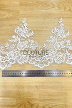 Lace Trim: Ivory Delicate Floral Vine Motif with Ornate Scalloped Floral Edge Border, 3 Meters