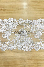 Lace Trim: Ivory Delicate Floral Scrollwork with Scalloped Ornate Floral Edge Design, 1 Meter