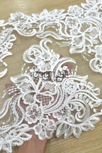 Lace Trim: Ivory Delicate Floral Scrollwork with Scalloped Ornate Floral Edge Design, 1 Meter