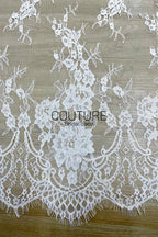 Lace Trim: White Delicate Floral Vine Sprays with Ornate Scalloped Floral Border Edge, 3 Meters
