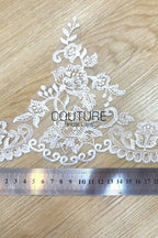 Lace Trim: Ivory Delicate Floral Vine Bouquet with Ornate Scalloped Scrollwork Edge, 1 Meter