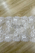 Lace Trim: White Intricate Floral Vine Medallion with Scalloped Eyelash Fringe Border Edge, 3 Meters