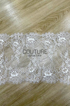 Lace Trim: White Intricate Floral Vine Medallion with Scalloped Eyelash Fringe Border Edge, 3 Meters