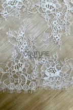 Lace Trim: White Intricate Floral Vine Medallion with Scalloped Eyelash Fringe Border Edge, 3 Meters