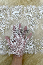 Lace Trim: White Intricate Floral Vine Medallion with Scalloped Eyelash Fringe Border Edge, 3 Meters