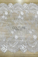 Lace Trim: Ivory Delicate Floral Scrollwork with Scalloped Eyelash Fringe Border Edge, 1 Meter