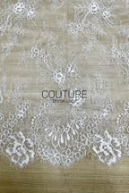 Lace Trim: Ivory Delicate Floral Scrollwork with Scalloped Eyelash Fringe Border Edge, 1 Meter