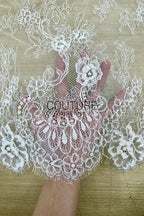 Lace Trim: Ivory Delicate Floral Scrollwork with Scalloped Eyelash Fringe Border Edge, 1 Meter