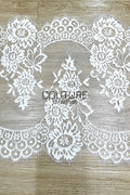 Lace Trim: White Ornate Floral Medallion Pattern with Scalloped Floral Edge and Eyelash Fringe, 3 Meters
