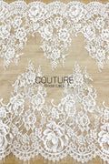Lace Trim: Ivory Ornate Floral Scrollwork with Scalloped Edge and Eyelash Fringe, 3 Meters