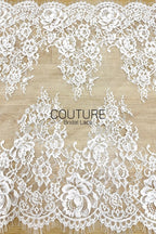 Lace Trim: Ivory Ornate Floral Scrollwork with Scalloped Edge and Eyelash Fringe, 3 Meters